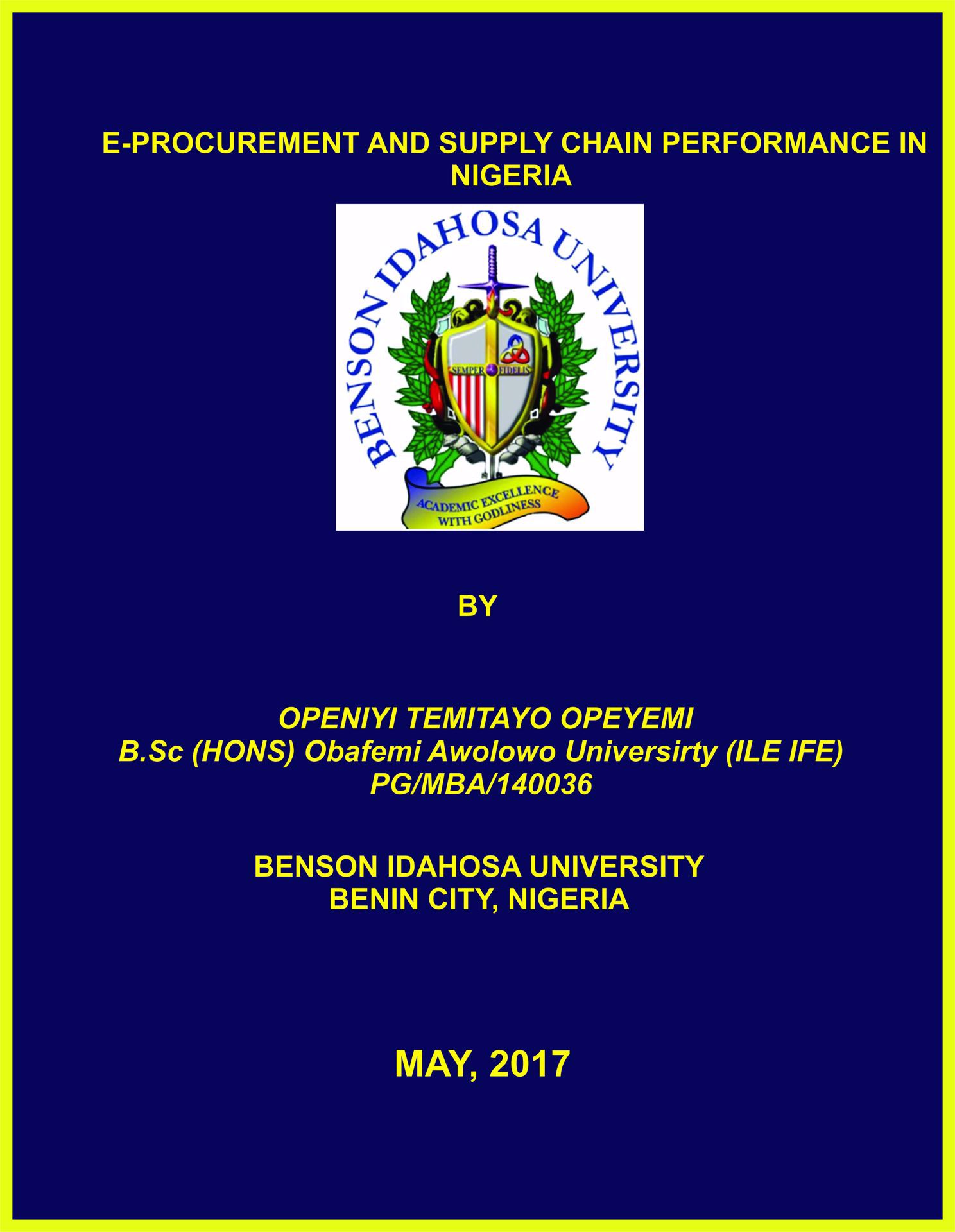 E-PROCUREMENT AND SUPPLY CHAIN PERFORMANCE IN NIGERIA cover
