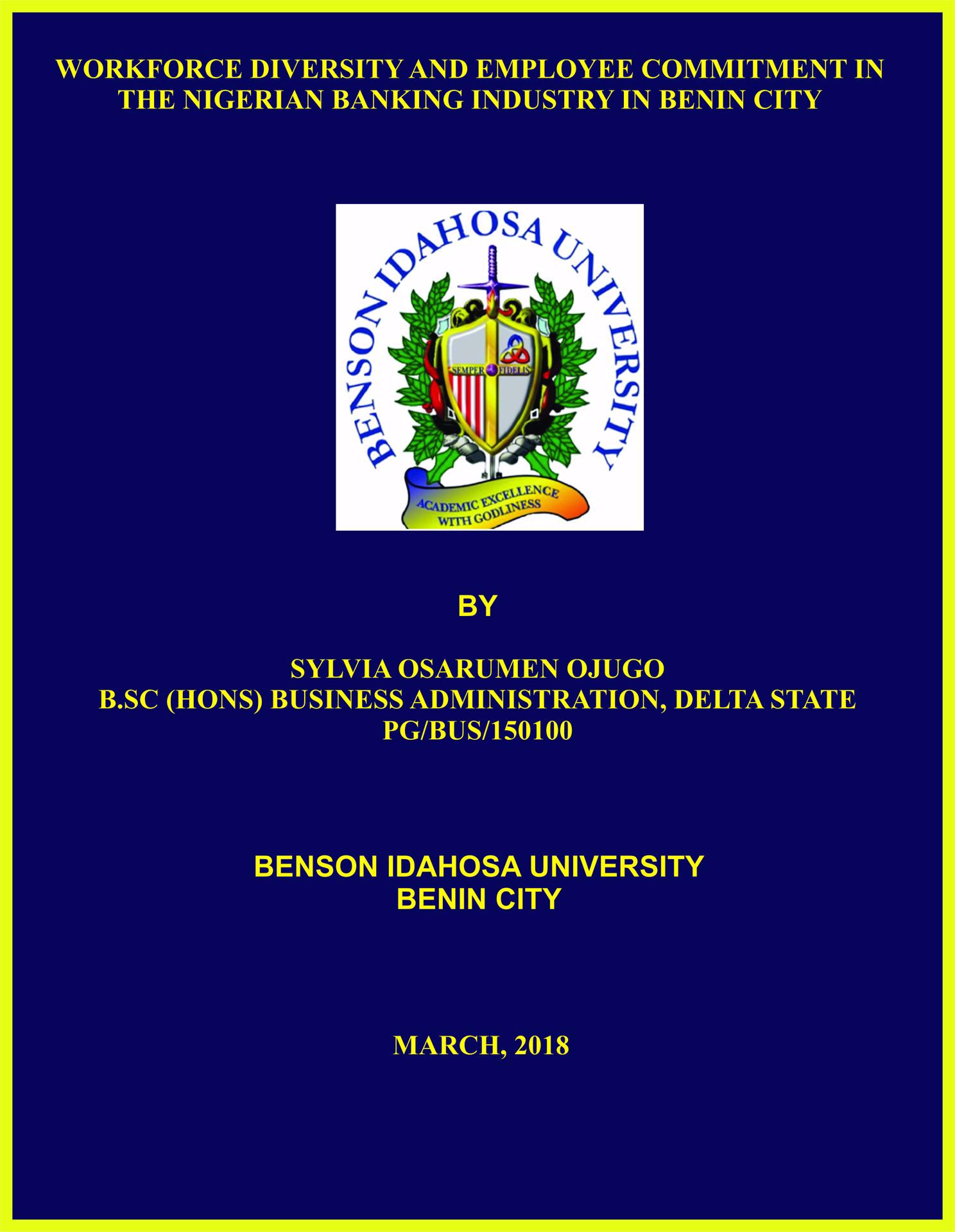 WORKFORCE DIVERSITY AND EMPLOYEE COMMITMENT IN THE NIGERIAN BANKING INDUSTRY IN BENIN CITY cover