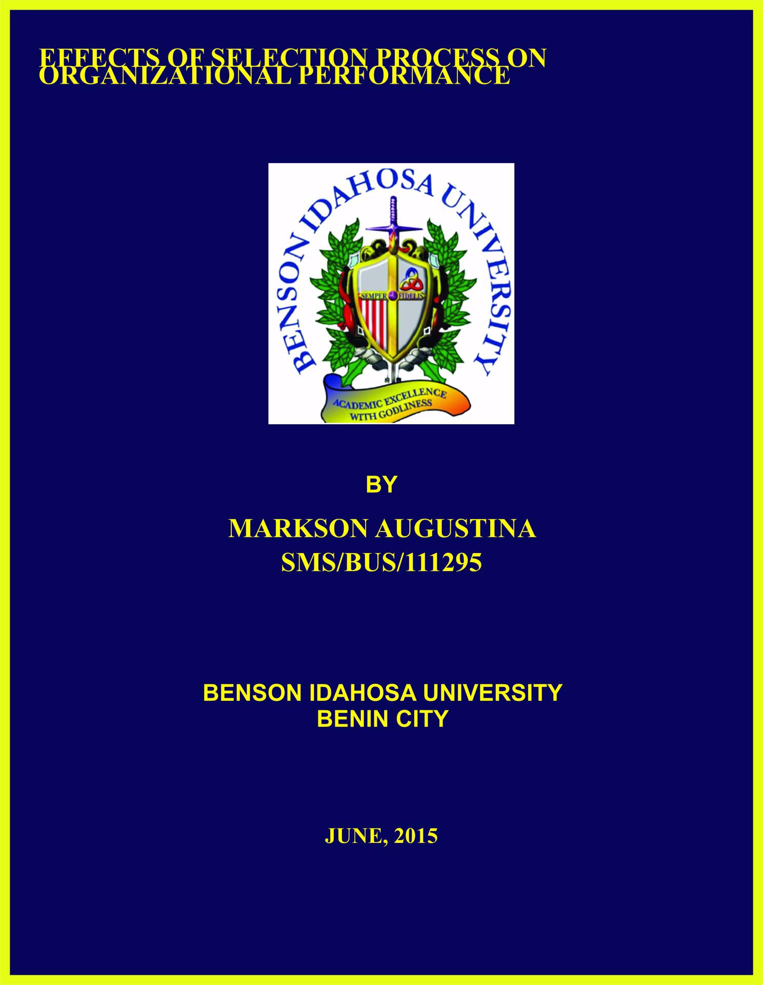 EFFECTS OF SELECTION PROCESS ON ORGANIZATIONAL PERFORMANCE cover
