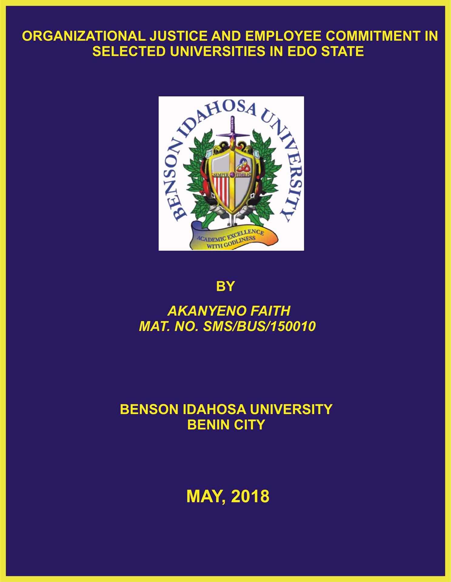 ORGANIZATIONAL JUSTICE AND EMPLOYEE COMMITMENT IN SELECTED UNIVERSITIES IN EDO STATE cover
