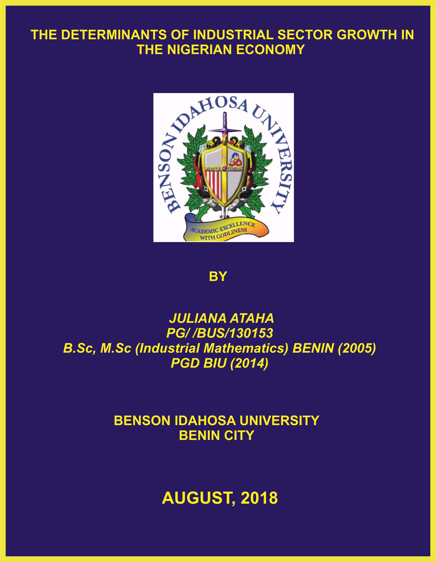 THE DETERMINANTS OF INDUSTRIAL SECTOR GROWTH IN THE NIGERIAN ECONOMY cover