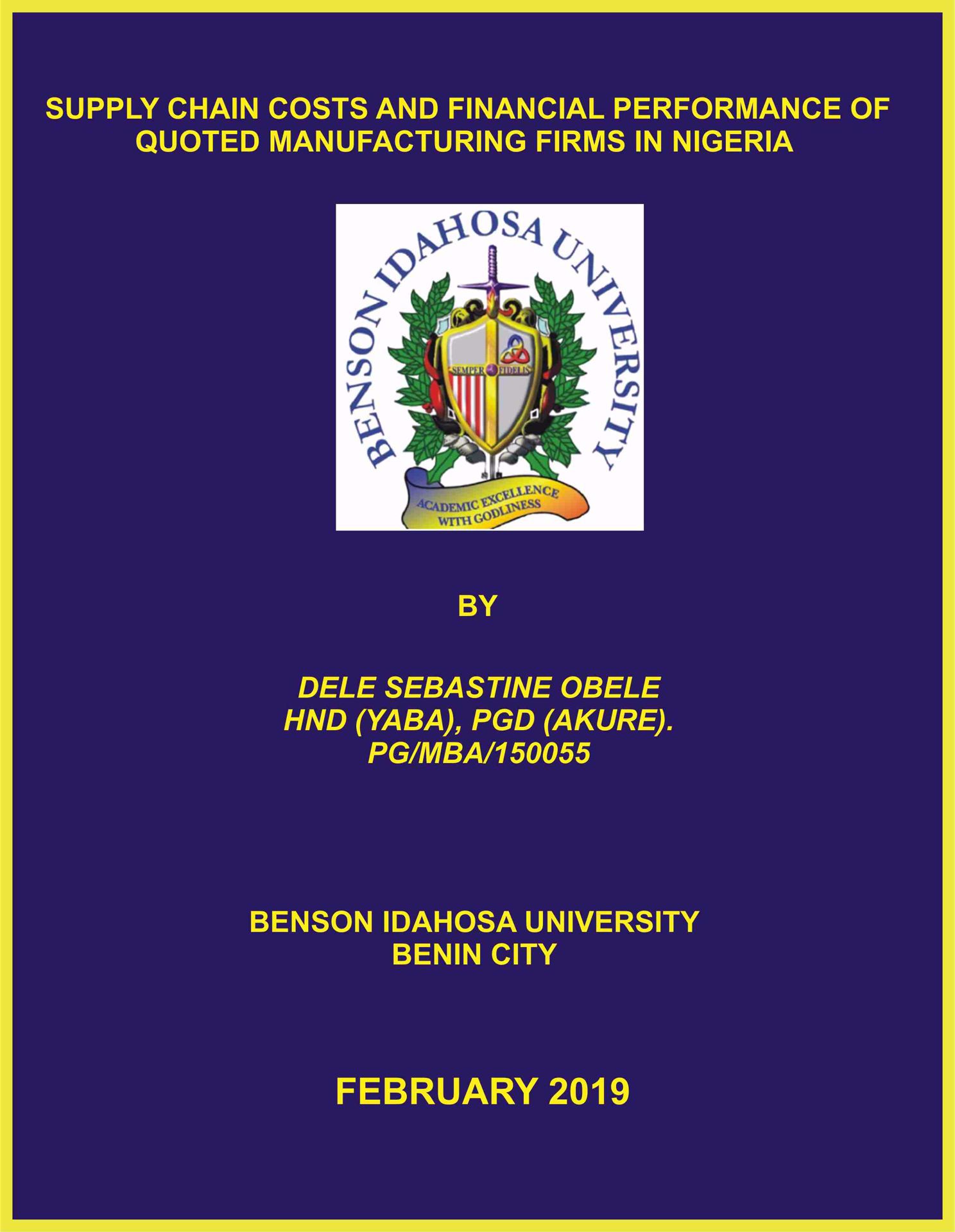 SUPPLY CHAIN COSTS AND FINANCIAL PERFORMANCE OF QUOTED MANUFACTURING FIRMS IN NIGERIA cover