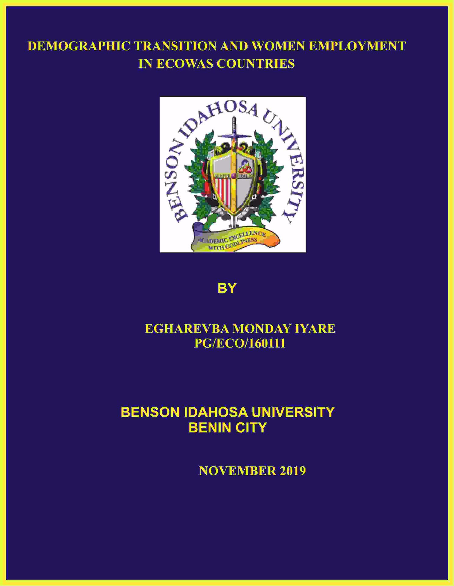 DEMOGRAPHIC TRANSITION AND WOMEN EMPLOYMENT  IN ECOWAS COUNTRIES cover