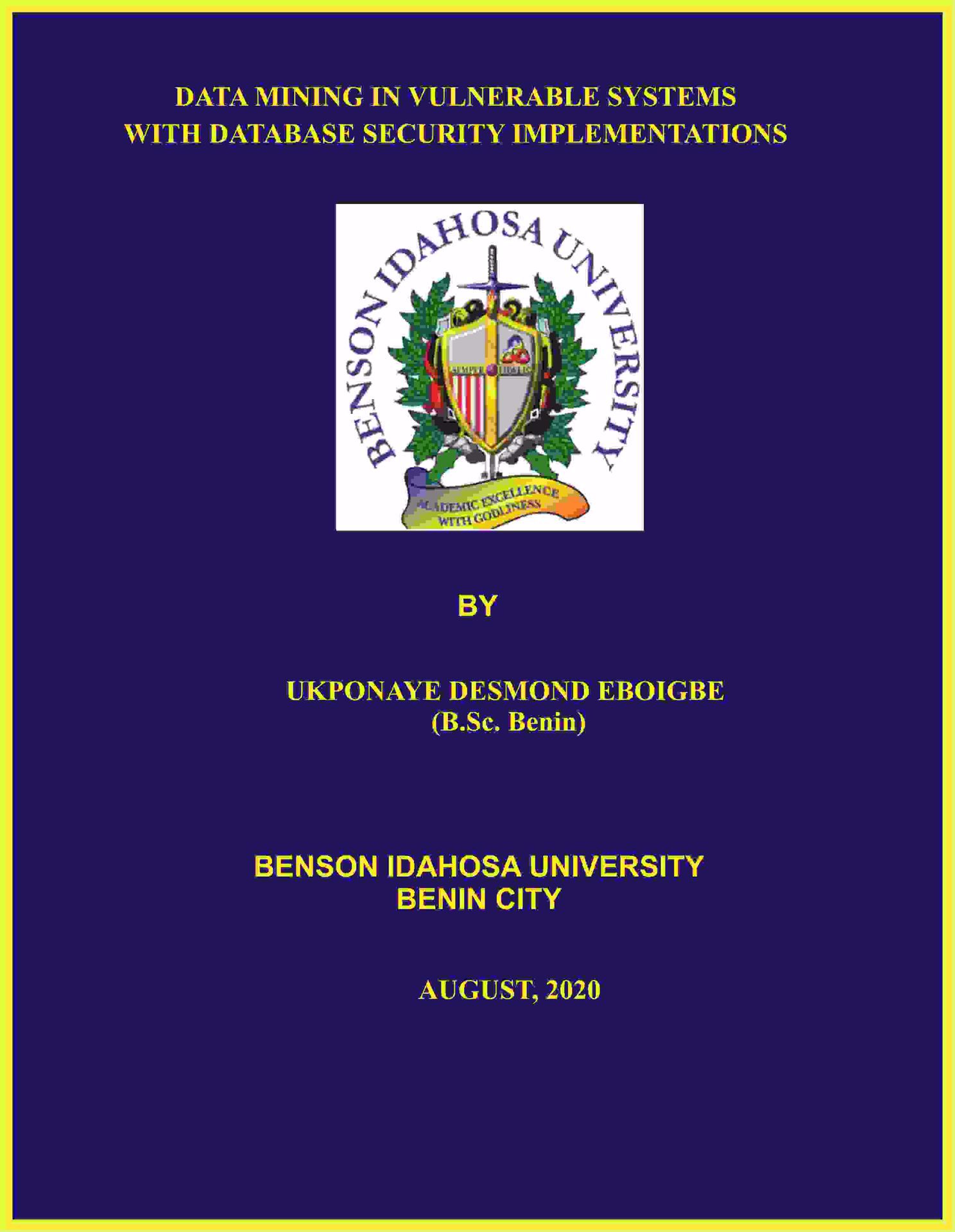 DATA MINING IN VULNERABLE SYSTEMS  WITH DATABASE SECURITY IMPLEMENTATIONS cover