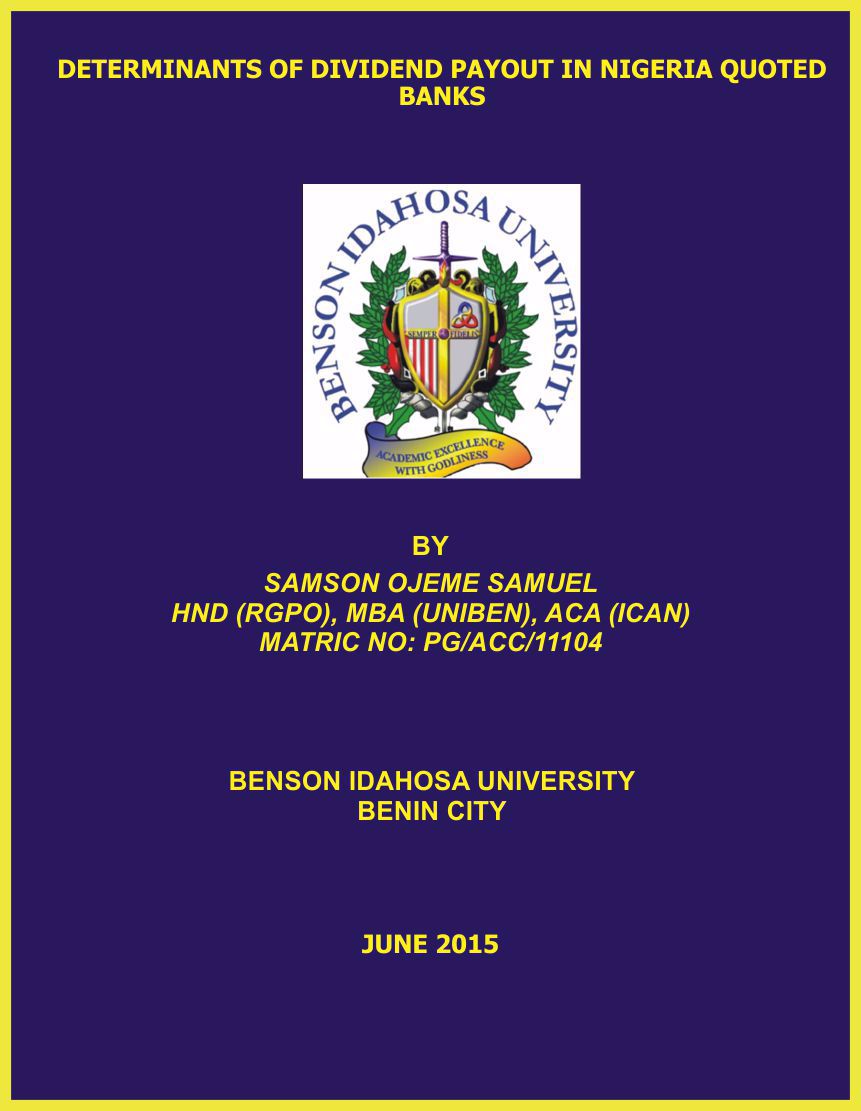 DETERMINANTS OF DIVIDEND PAYOUT IN NIGERIA QUOTED BANKS cover