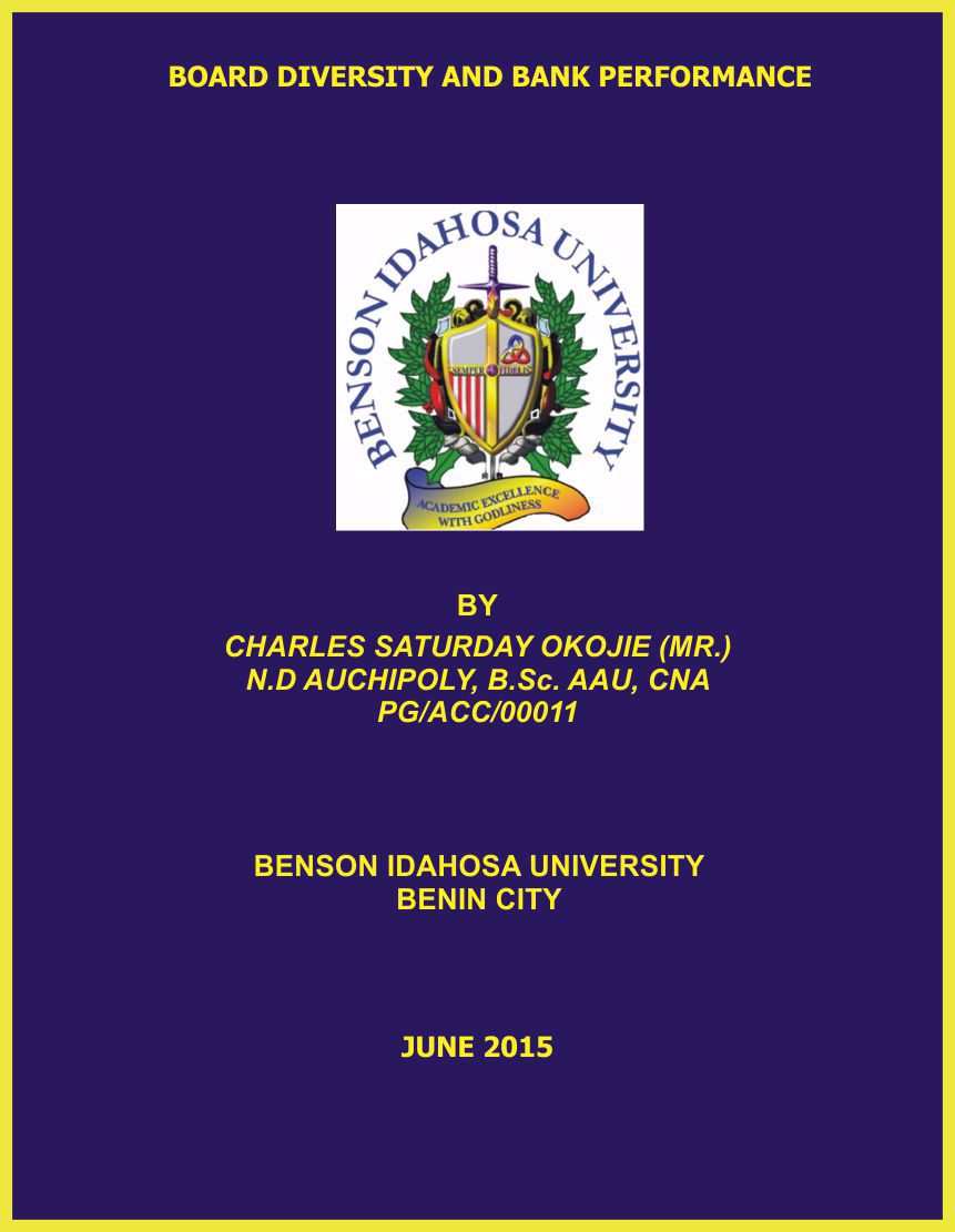 BOARD DIVERSITY AND BANK PERFORMANCE cover
