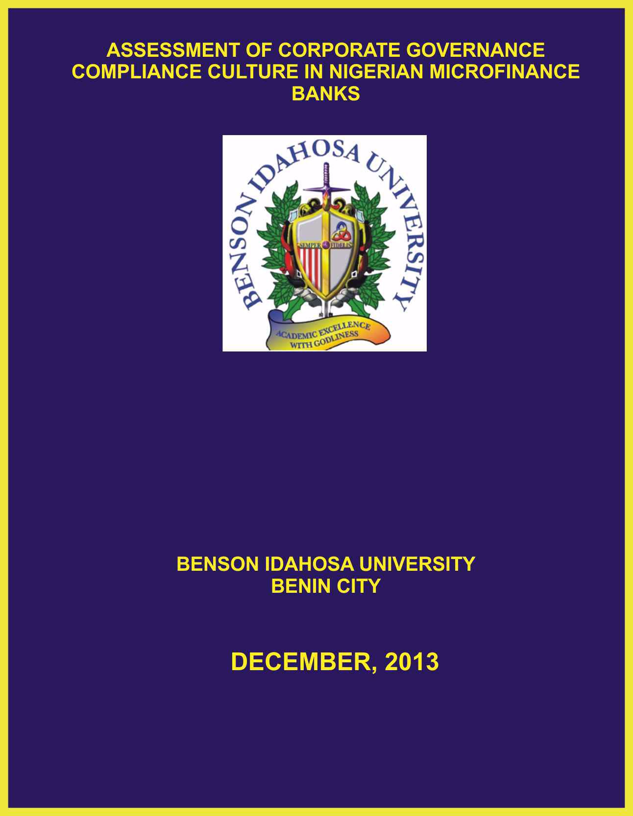 ASSESSMENT OF CORPORATE GOVERNANCE COMPLIANCE CULTURE IN NIGERIAN MICROFINANCE BANKS cover