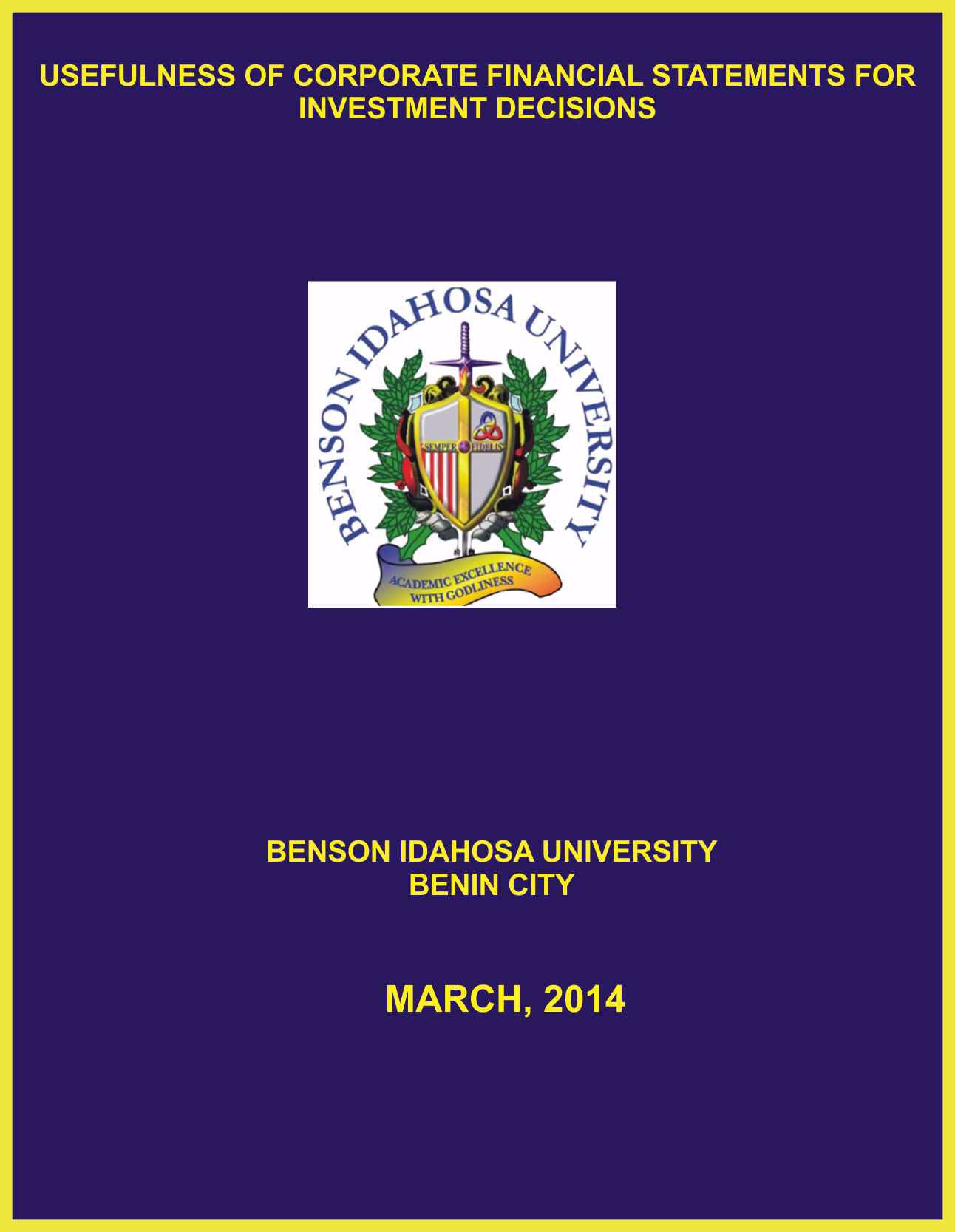 USEFULNESS OF CORPORATE FINANCIAL STATEMENTS FOR INVESTMENT DECISIONS cover
