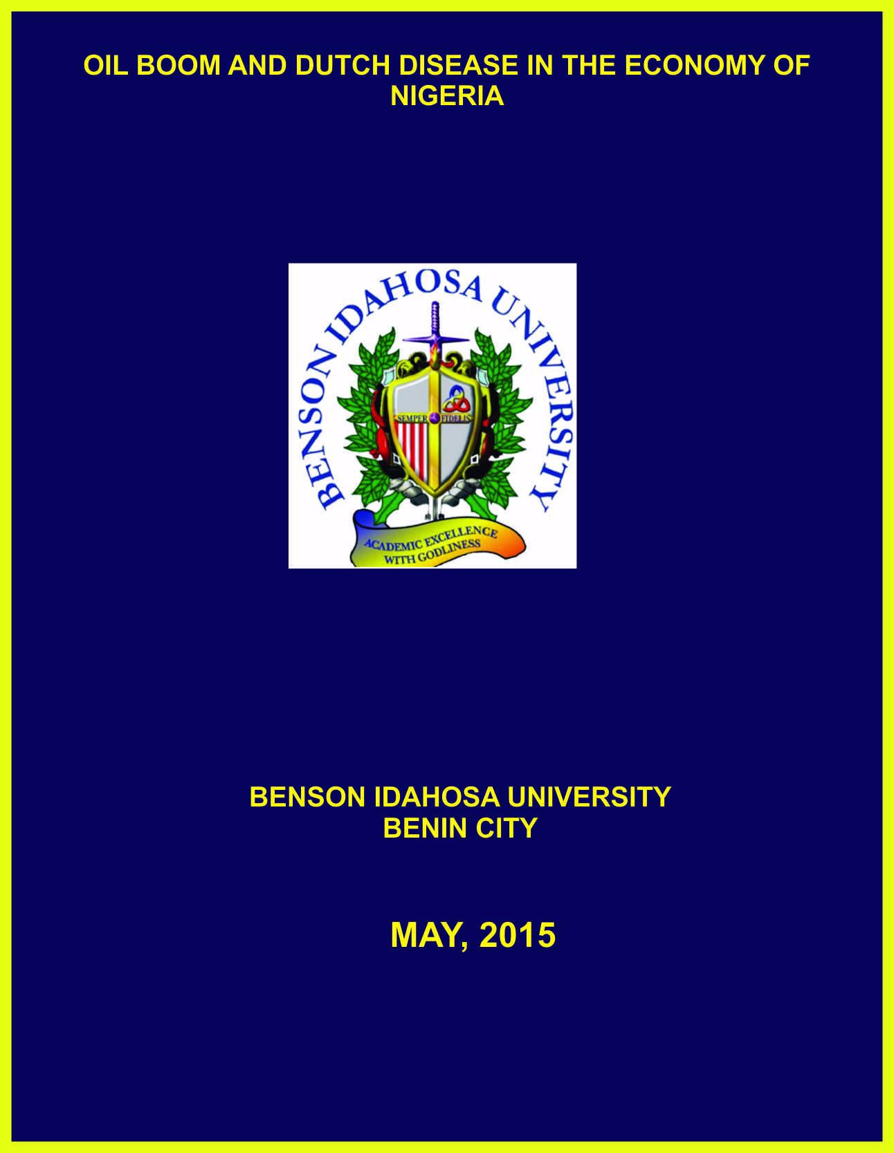 OIL BOOM AND DUTCH DISEASE IN THE ECONOMY OF NIGERIA cover