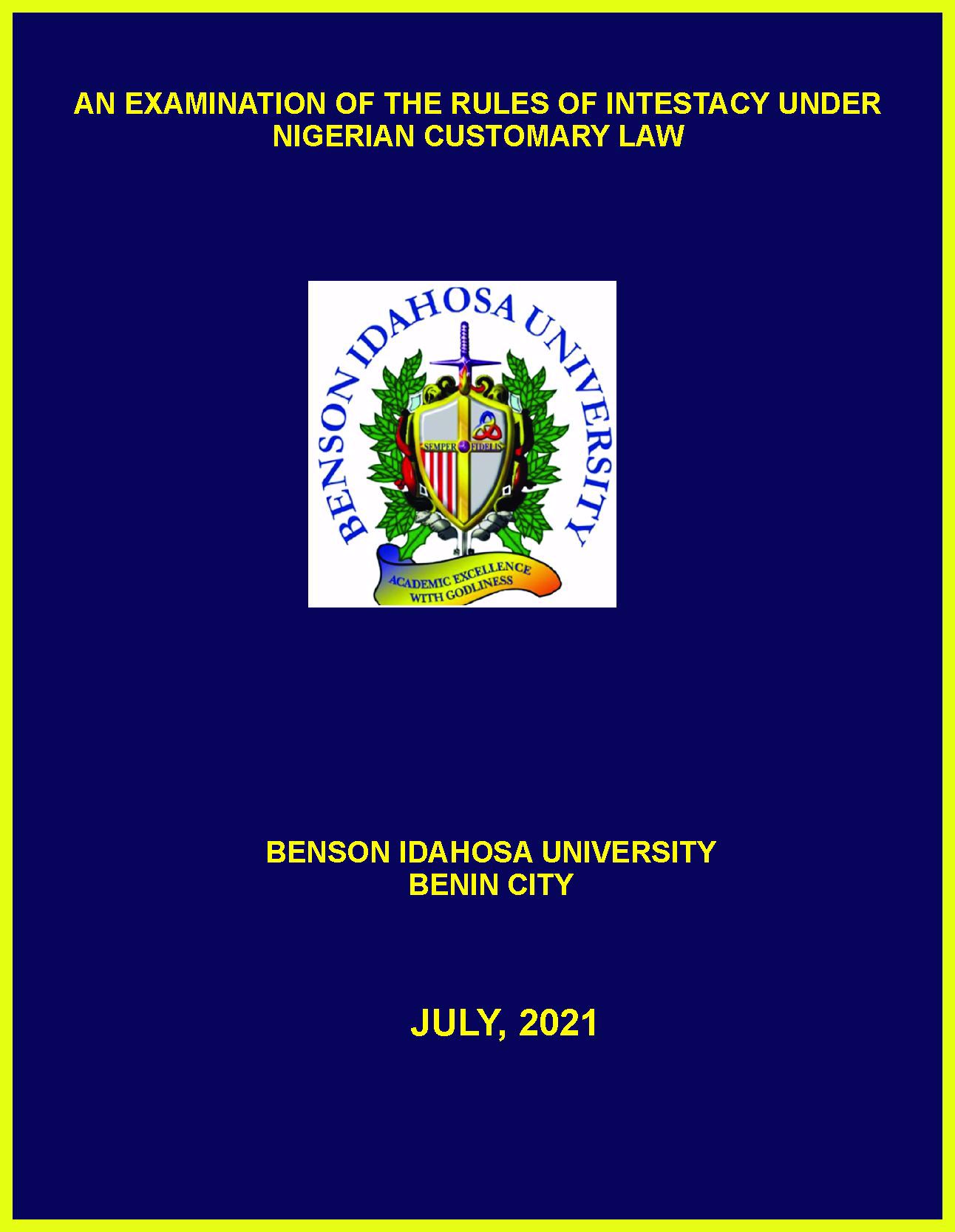 AN EXAMINATION OF THE RULES OF INTESTACY UNDER NIGERIAN CUSTOMARY LAW cover