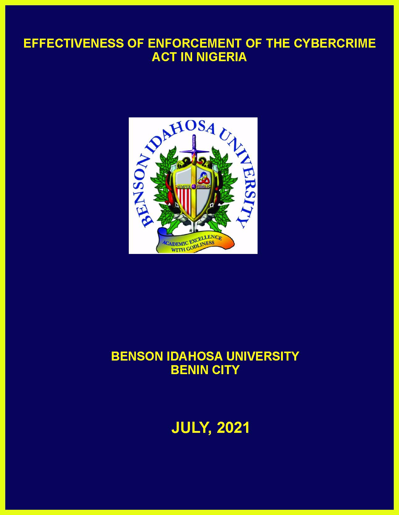 EFFECTIVENESS OF ENFORCEMENT OF THE CYBERCRIME ACT IN NIGERIA cover