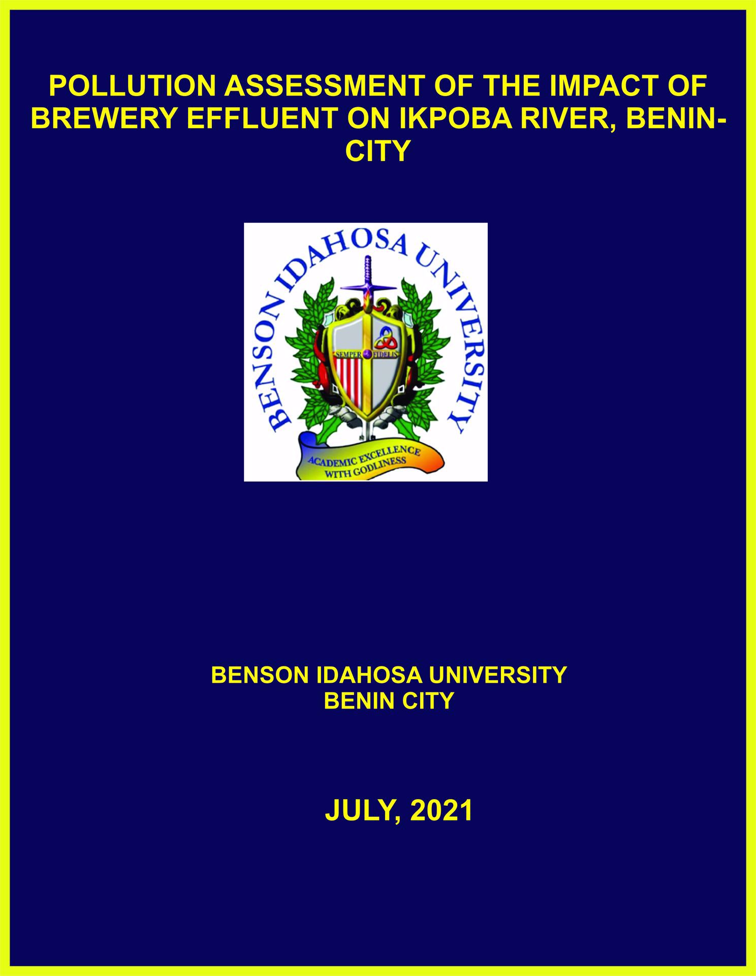 POLLUTION ASSESSMENT OF THE IMPACT OF BREWERY EFFLUENT ON IKPOBA RIVER, BENIN-CITY cover
