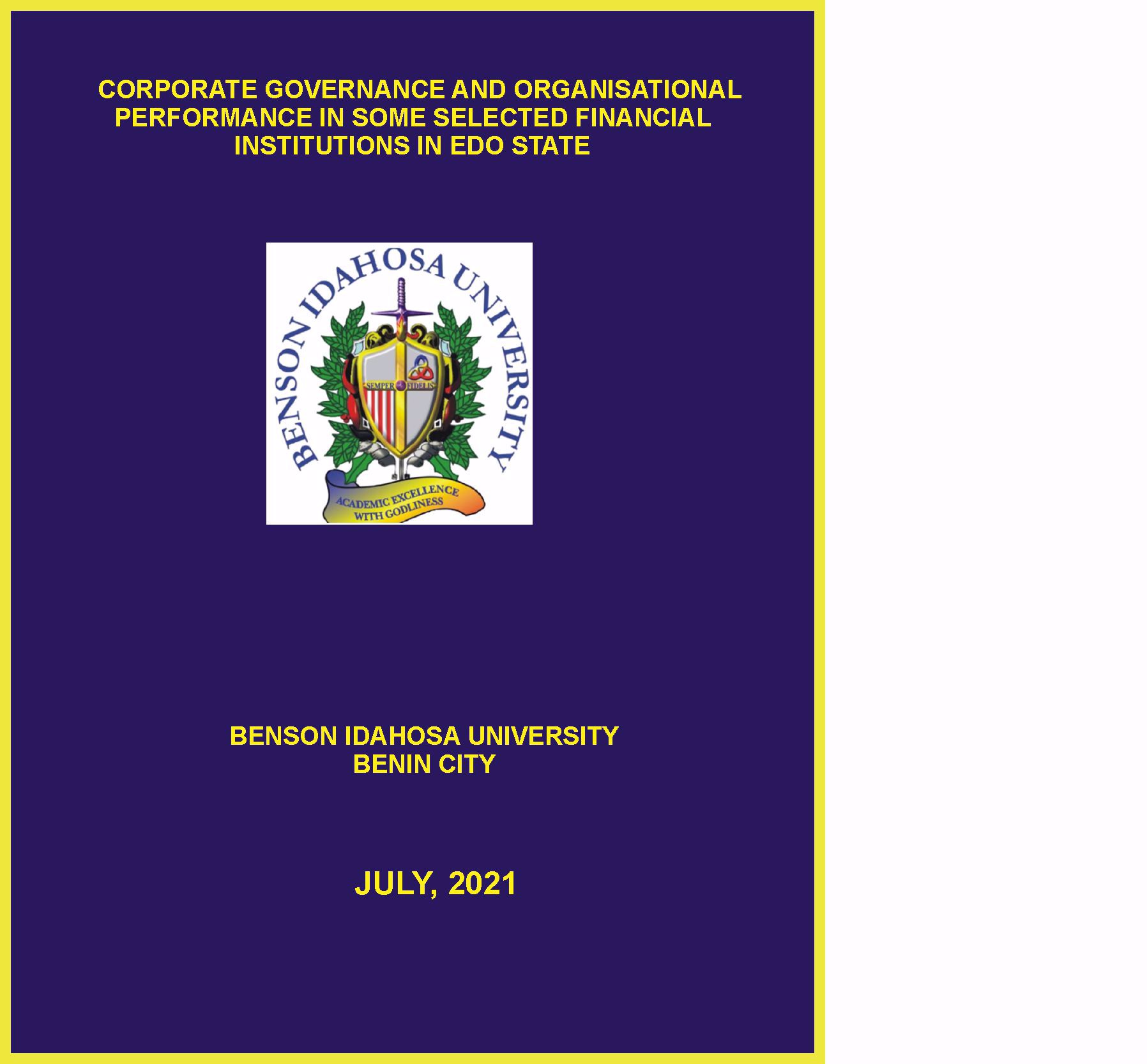 CORPORATE GOVERNANCE AND ORGANISATIONAL PERFORMANCE IN SOME SELECTED FINANCIAL INSTITUTIONS IN EDO STATE cover