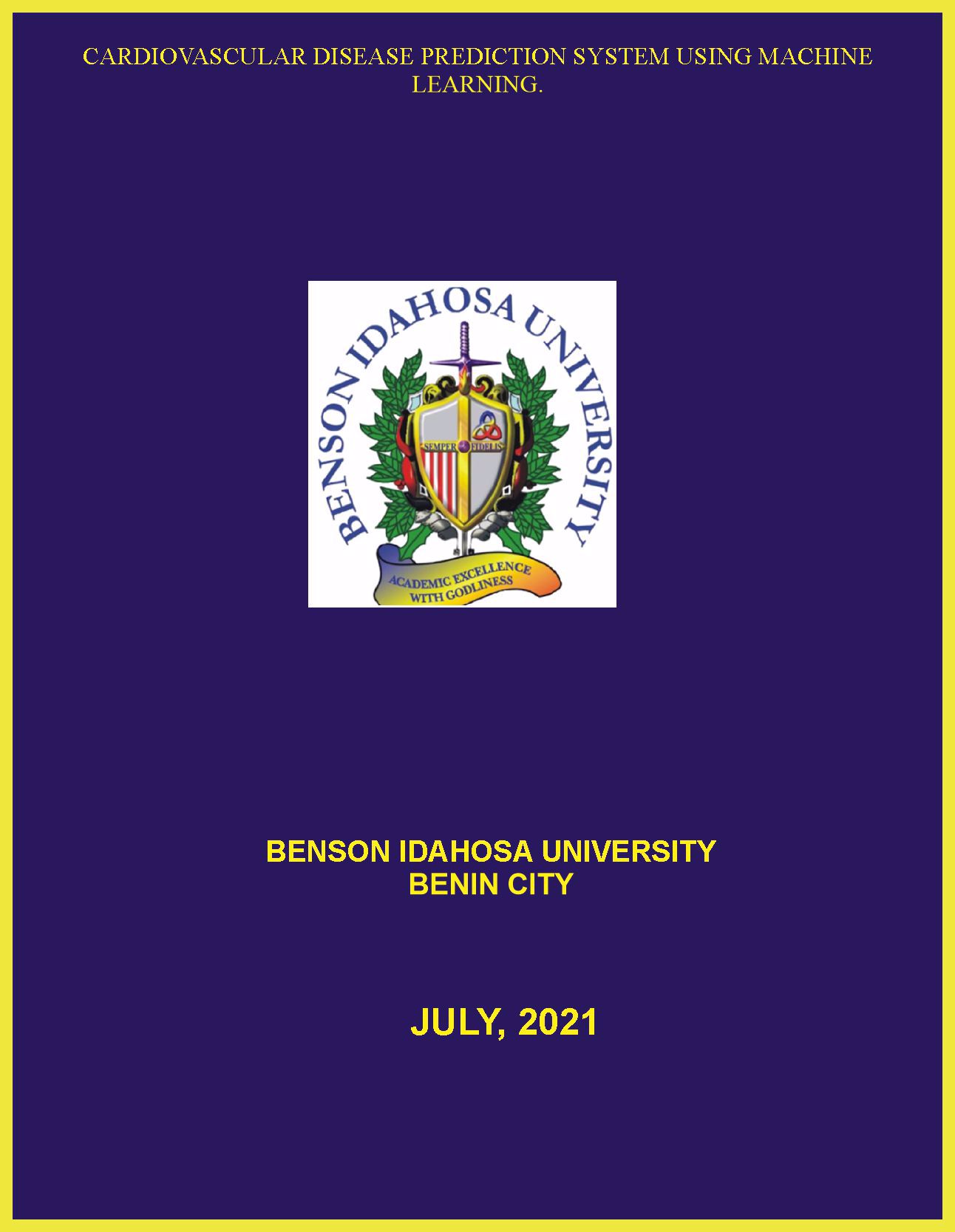 CARDIOVASCULAR DISEASE PREDICTION SYSTEM USING MACHINE LEARNING. cover