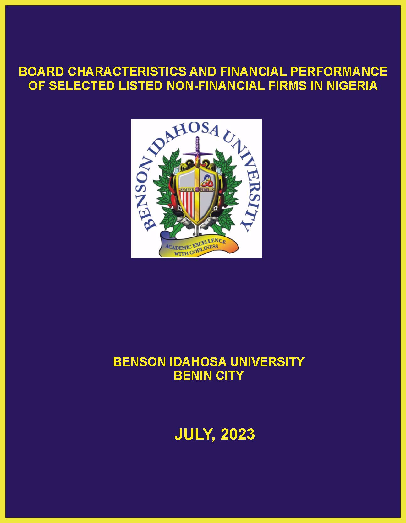 BOARD CHARACTERISTICS AND FINANCIAL PERFORMANCE OF SELECTED LISTED NON-FINANCIAL FIRMS IN NIGERIA cover