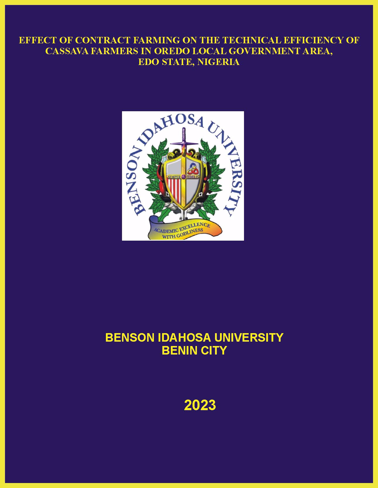 EFFECT OF CONTRACT FARMING ON THE TECHNICAL EFFICIENCY OF CASSAVA FARMERS cover